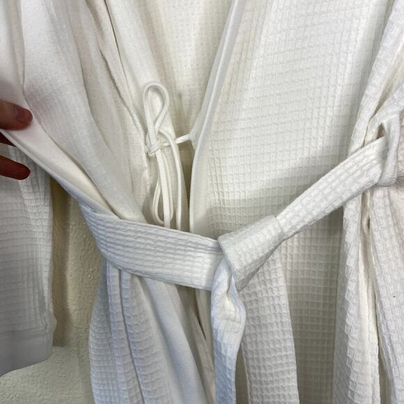 Hanro 100% Cotton Waffle Bath Robe White Women's SMALL Belted Tie Waist - Picture 7 of 9